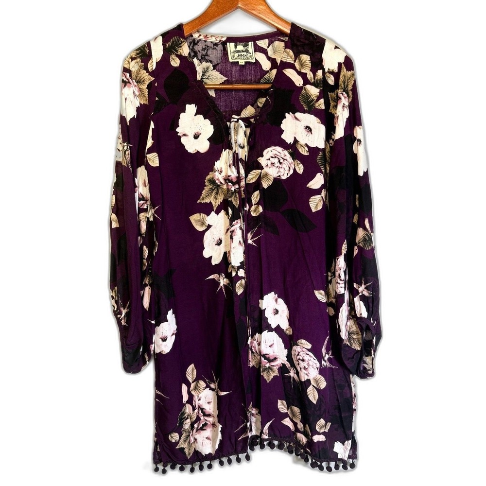 Jaase Australia XS Plum Floral Bird Print Boho Mini Dress Whimsigoth Festival